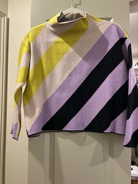 Anthropologie Striped Cowlneck Sweater in Yellow, Lavender, Black, Cream